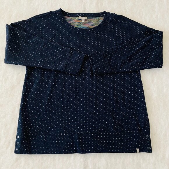 T By Talbots Womens Navy Blue Rainbow Dots Button Side French Terry Pullover PL - Picture 1 of 8